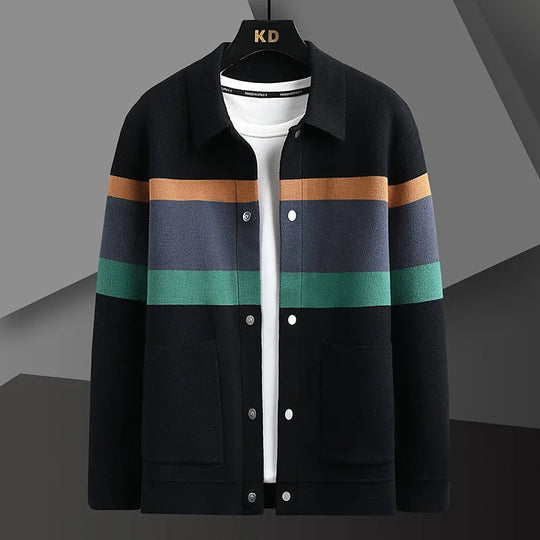 Striped Varsity Style Cardigan for Men 