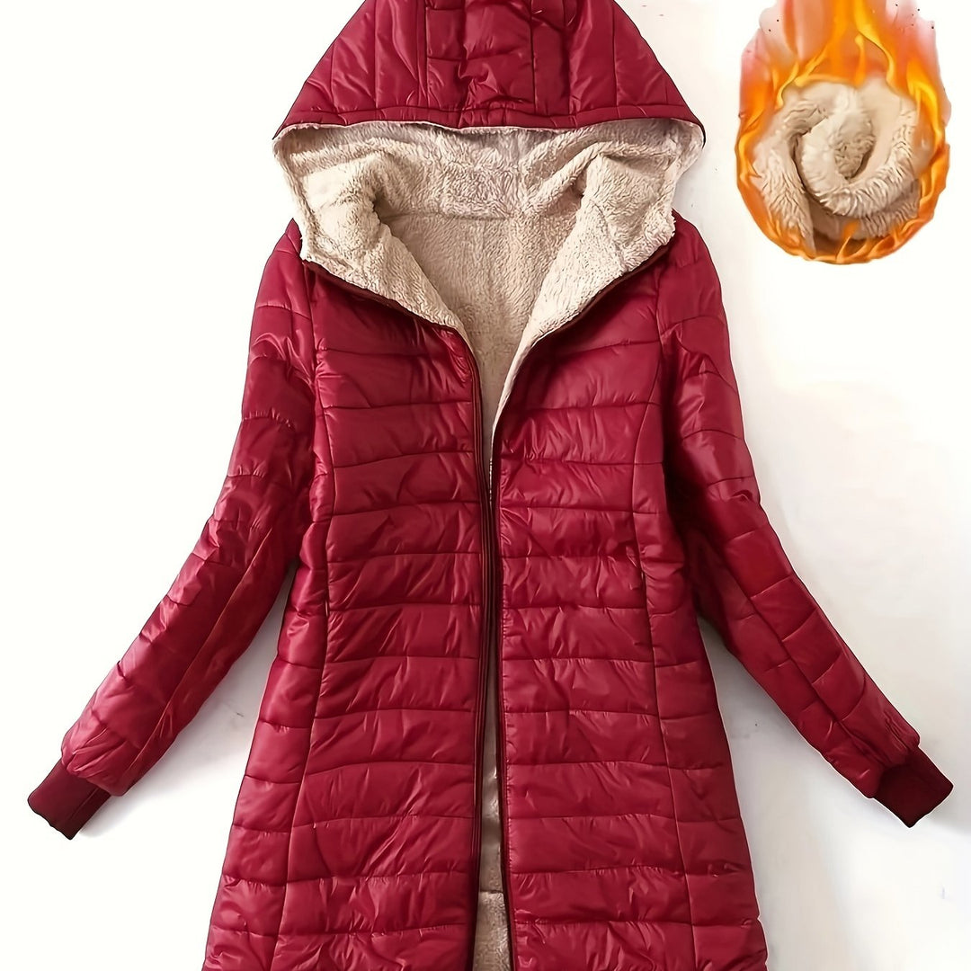 Quilted jacket with hood and zipper for women