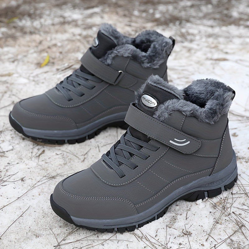 Lined outdoor winter boots with Velcro closure for women