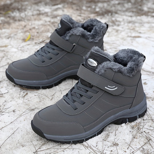 Lined outdoor winter boots with Velcro closure for women
