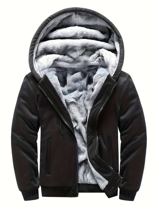 Warm camouflage fleece jacket with hood for men