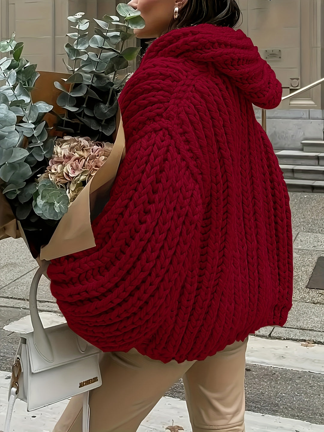 Women's hooded cardigan with oversized sleeves