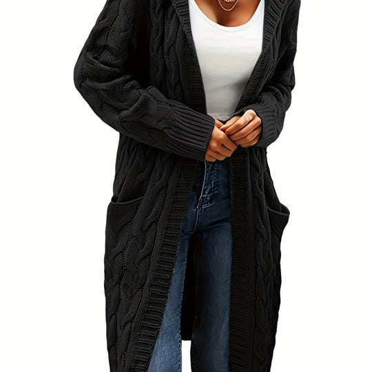 Open-knit cardigan with pockets in a solid color for women