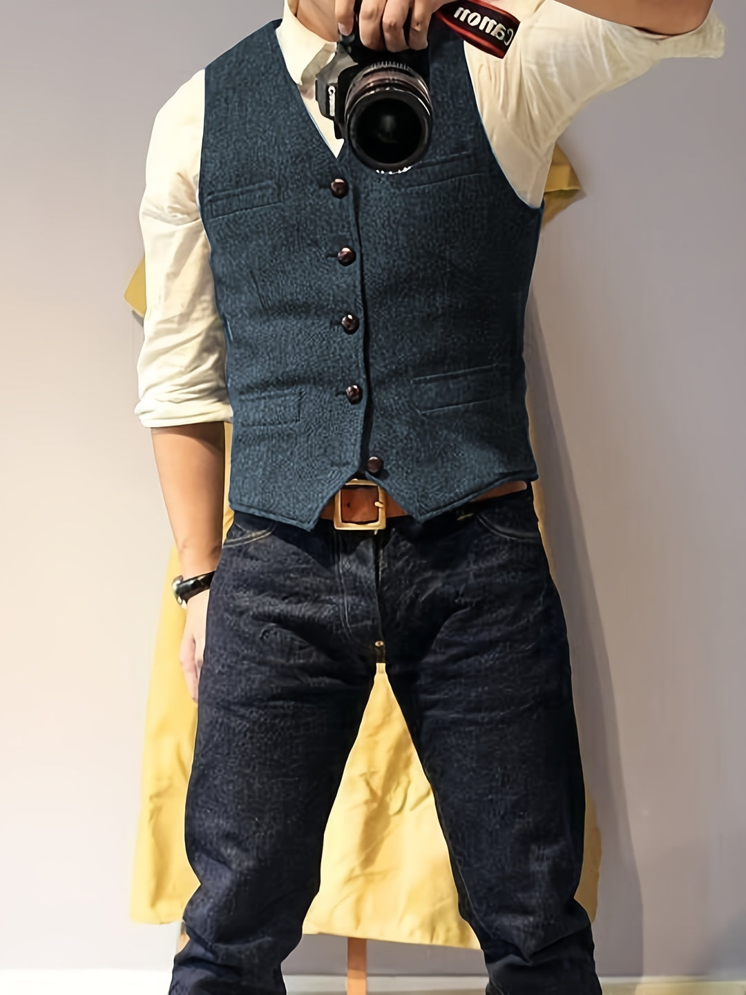 Vintage tweed western-style vest for men
