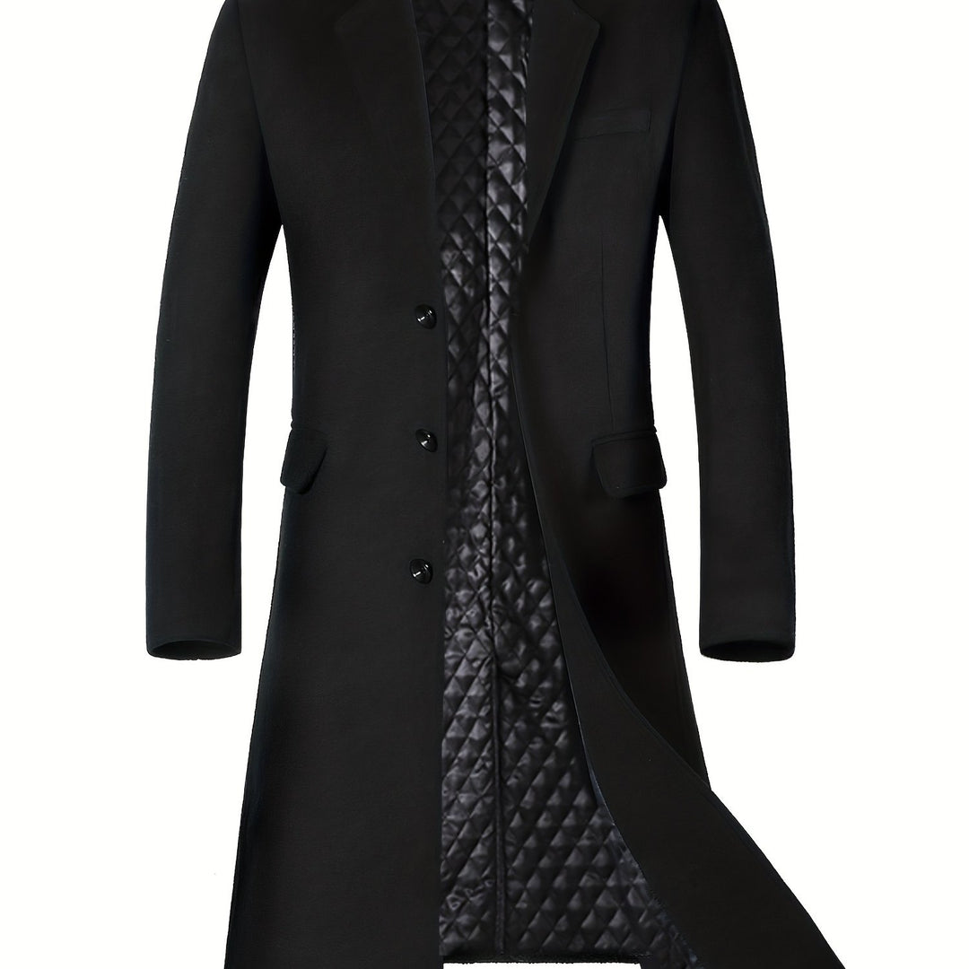 Long coat with lapel collar and button placket for men