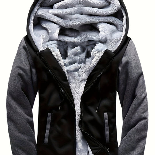Warm camouflage fleece jacket with hood for men