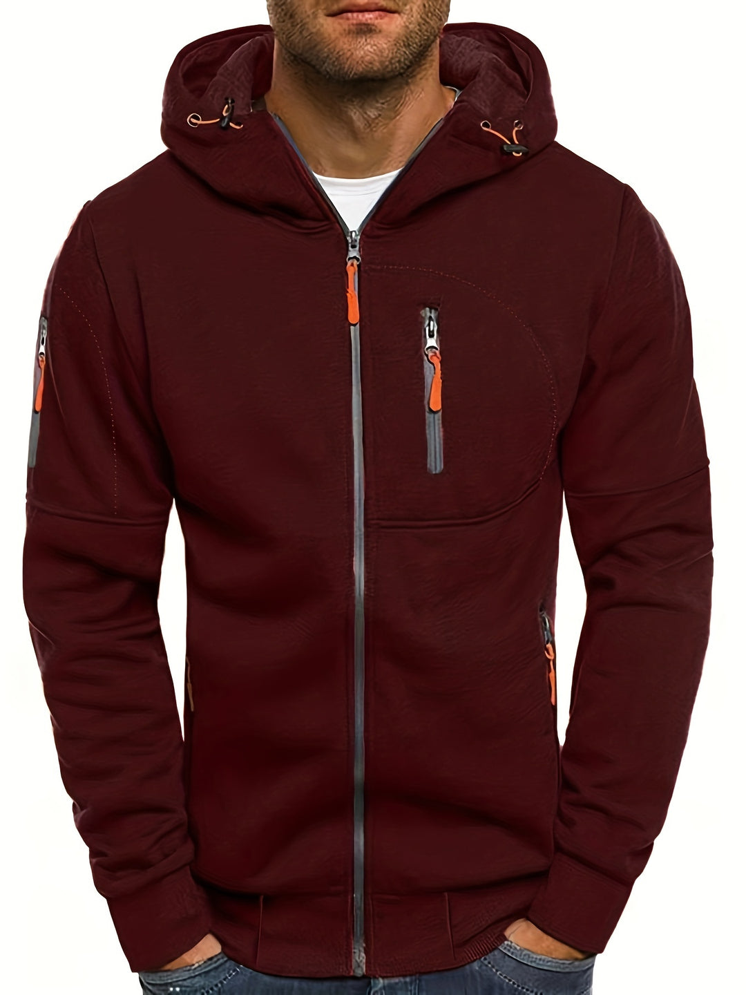 Men's sporty zip-up hooded jacket
