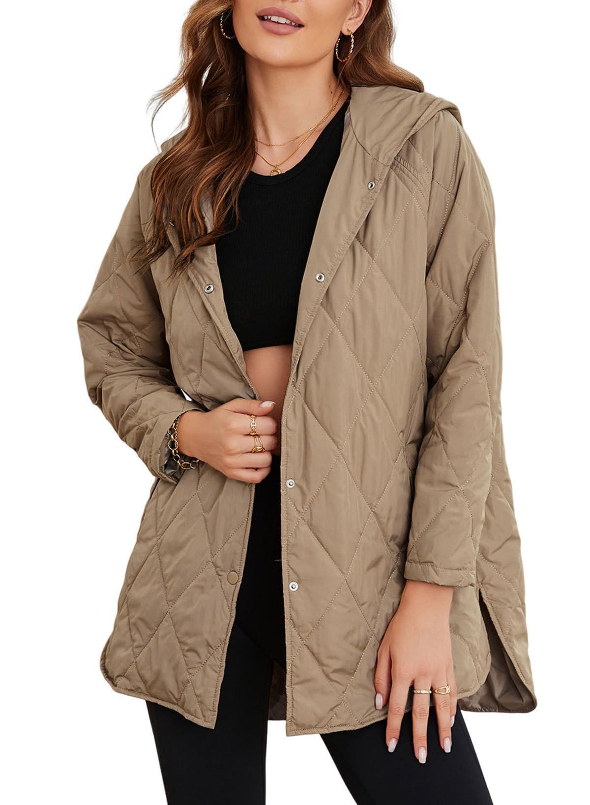 Damen Steppjacke Mit Kapuze Und Fronttaschen