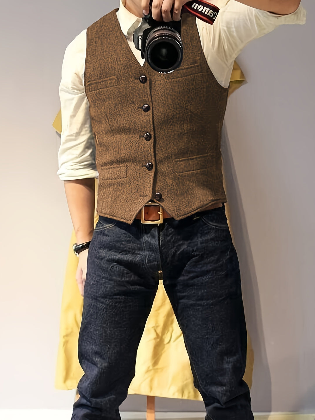 Vintage tweed western-style vest for men