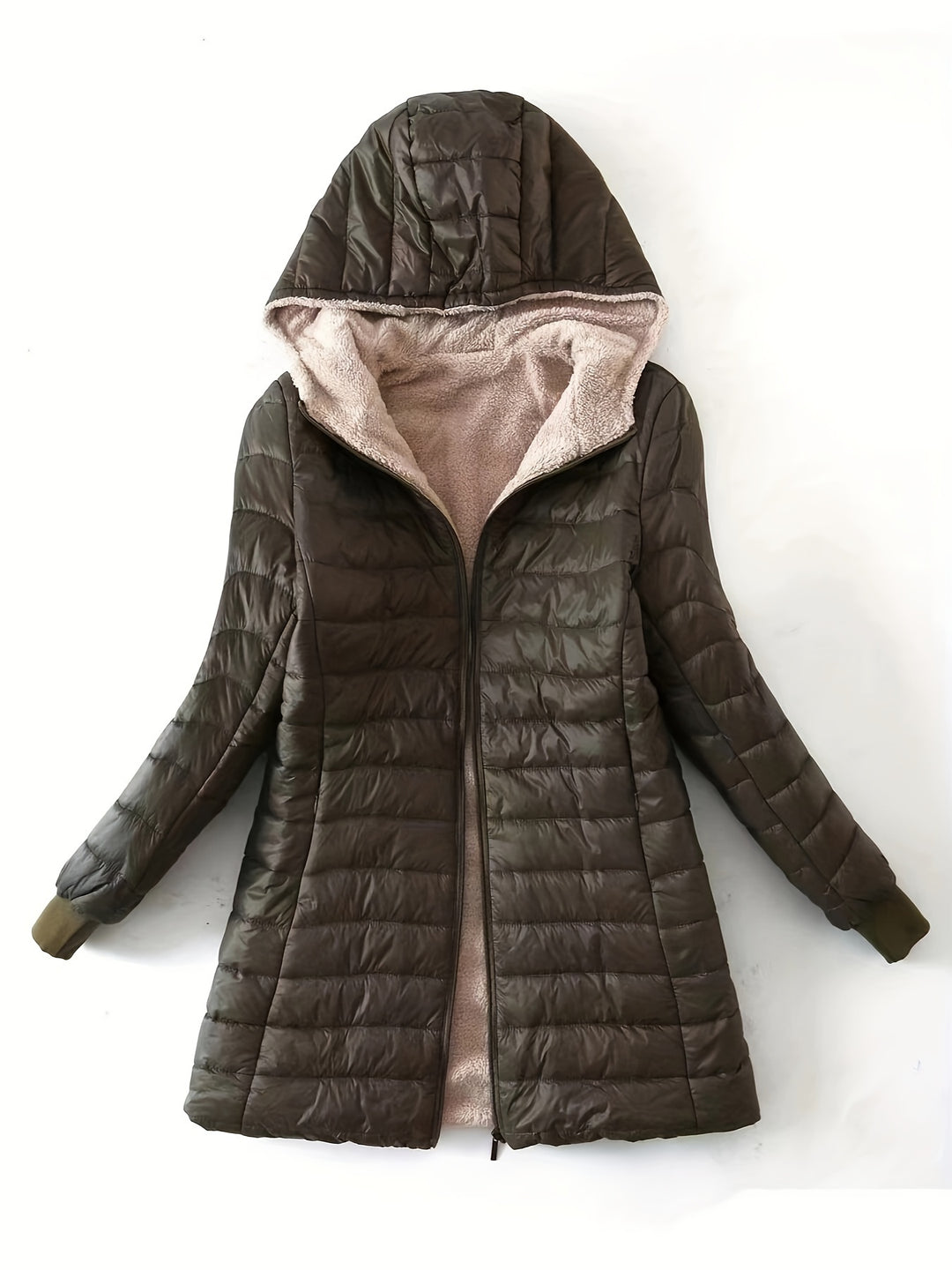 Women's midi quilted coat with fleece lining