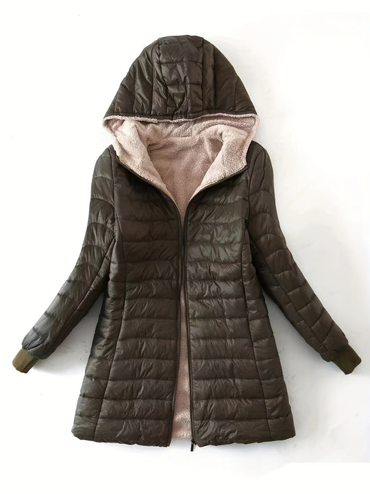 Women's midi quilted coat with fleece lining