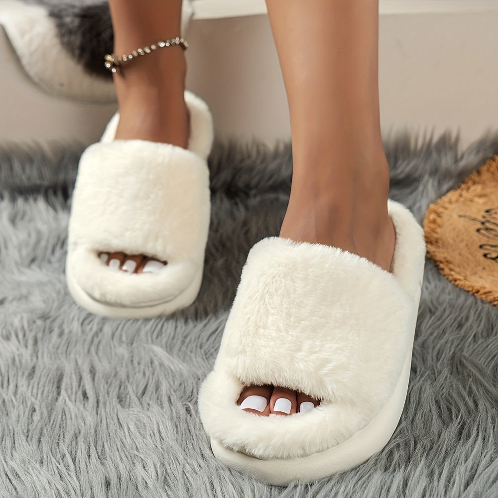 Plush slippers in a single-band design for women
