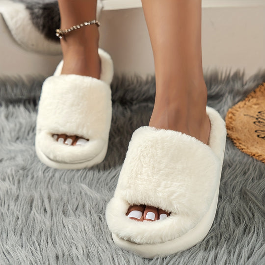 Plush slippers in a single-band design for women