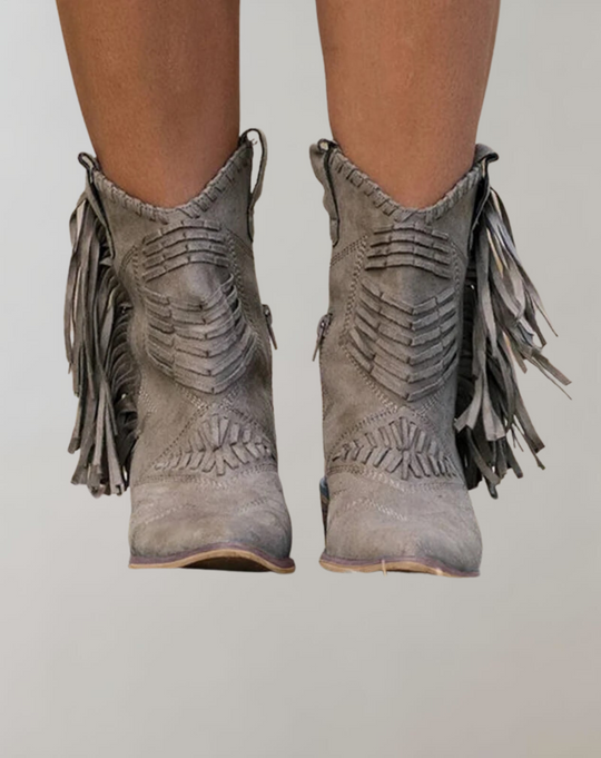Women's Western Boots with Fringe and Block Heel 