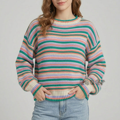 Seitliche Ansicht des Damen-Strickpullovers mit lockerem Schnitt