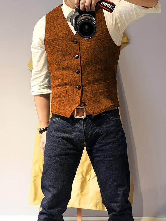 Vintage tweed western-style vest for men