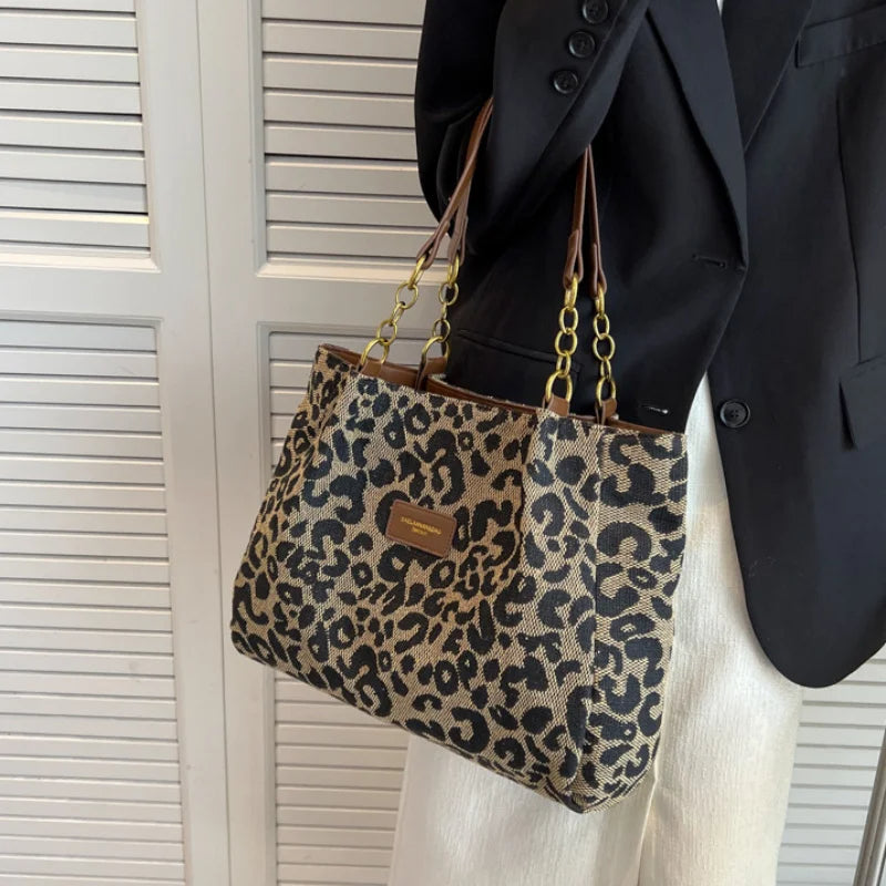 Trendy leopard canvas bag for women
