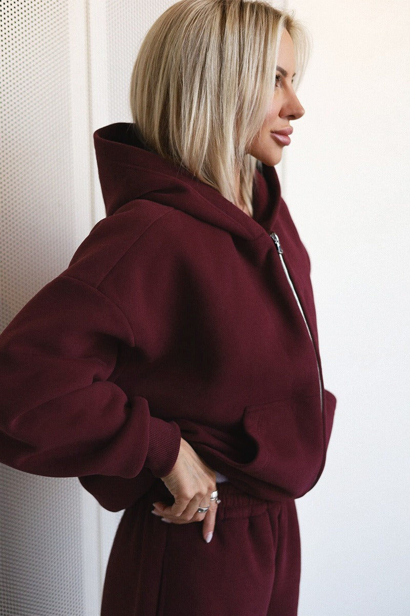 Hoodie des Damen-Jogginganzugs mit Kapuze und Reißverschluss