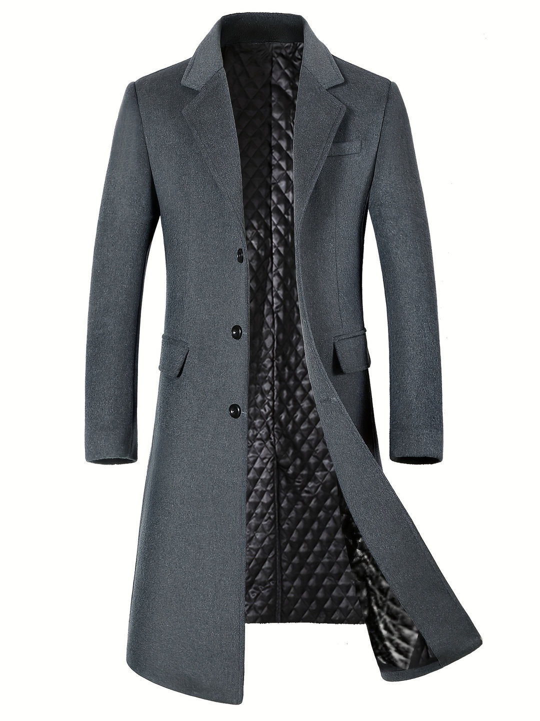 Long coat with lapel collar and button placket for men
