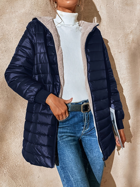 Women's midi quilted coat with fleece lining