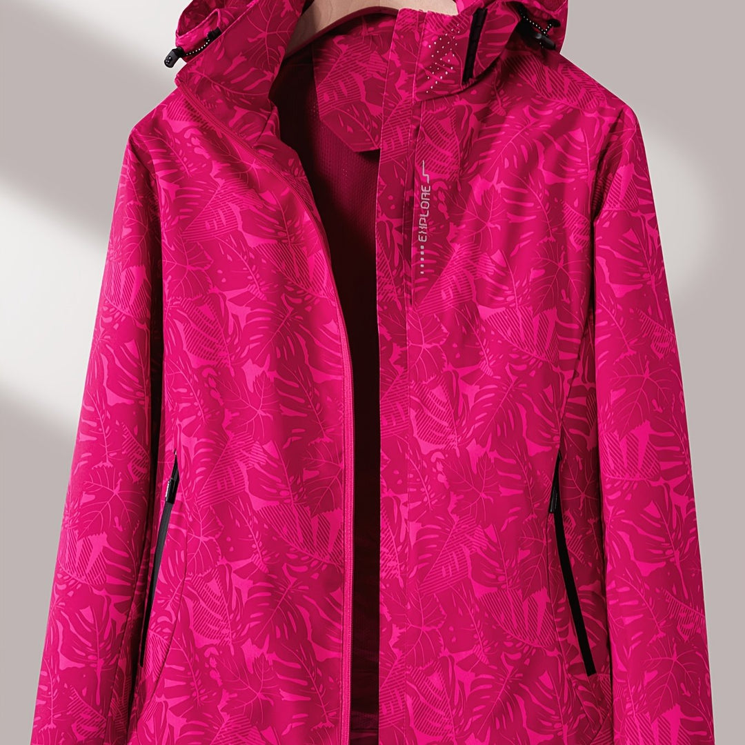 Camouflage outdoor jacket with detachable hood for women