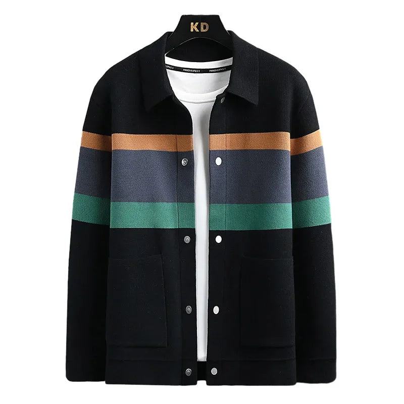 Striped Varsity Style Cardigan for Men 