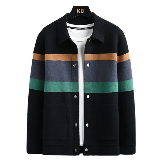 Striped Varsity Style Cardigan for Men 
