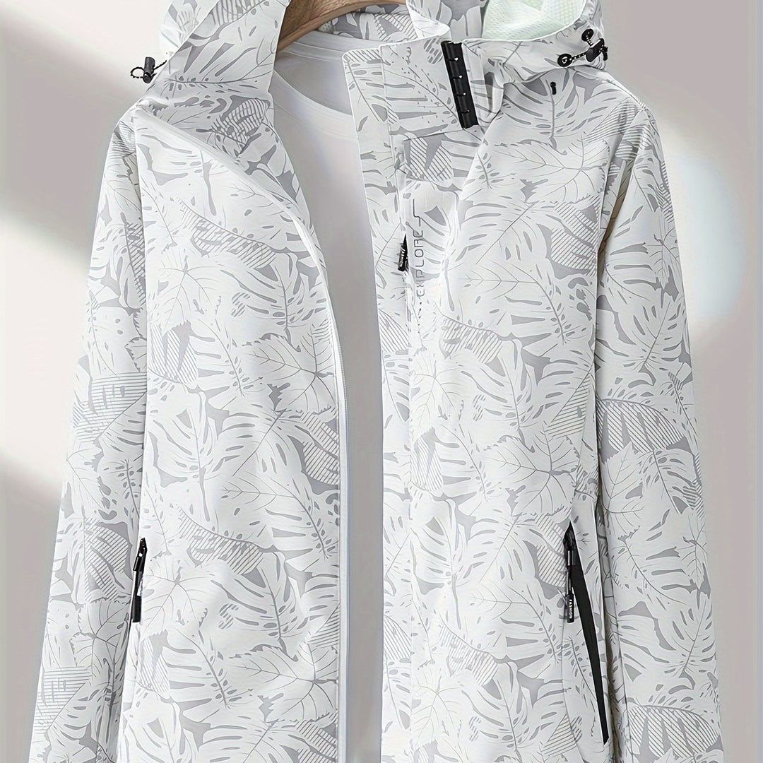Camouflage outdoor jacket with detachable hood for women