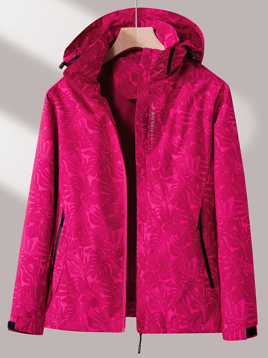 Camouflage outdoor jacket with detachable hood for women