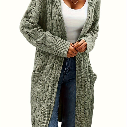 Open-knit cardigan with pockets in a solid color for women