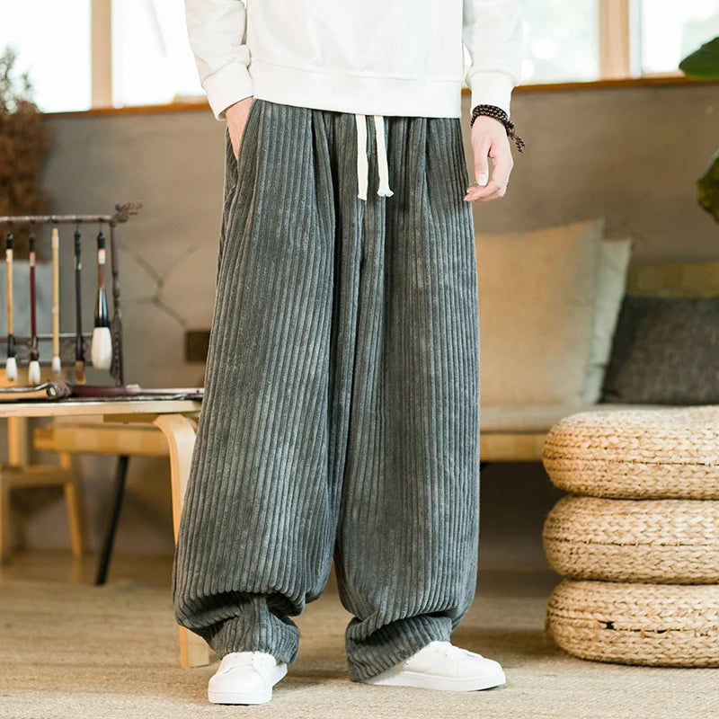 Herren Cordhose Mit Weitem Bein Und Kordelzug