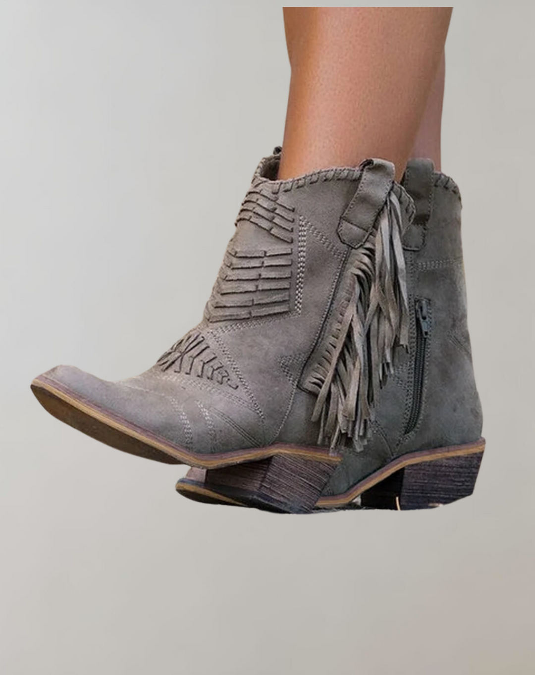 Women's Western Boots with Fringe and Block Heel 
