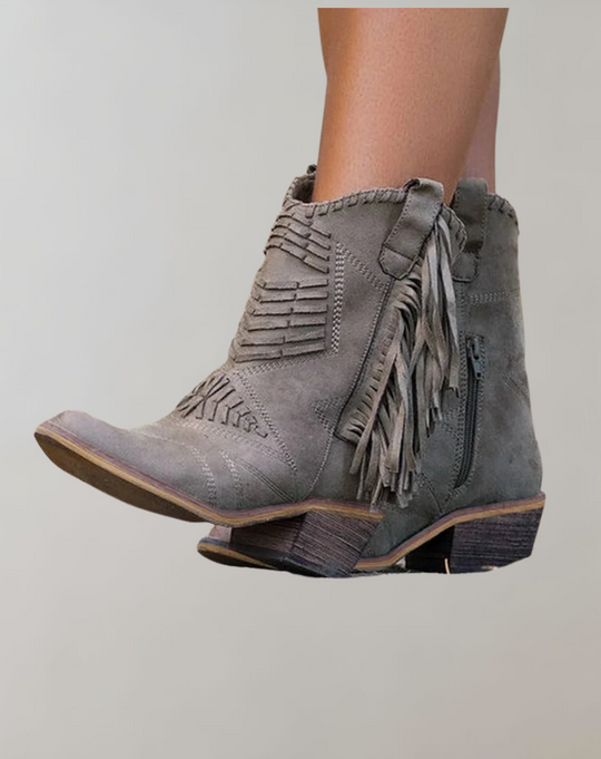 Women's Western Boots with Fringe and Block Heel 
