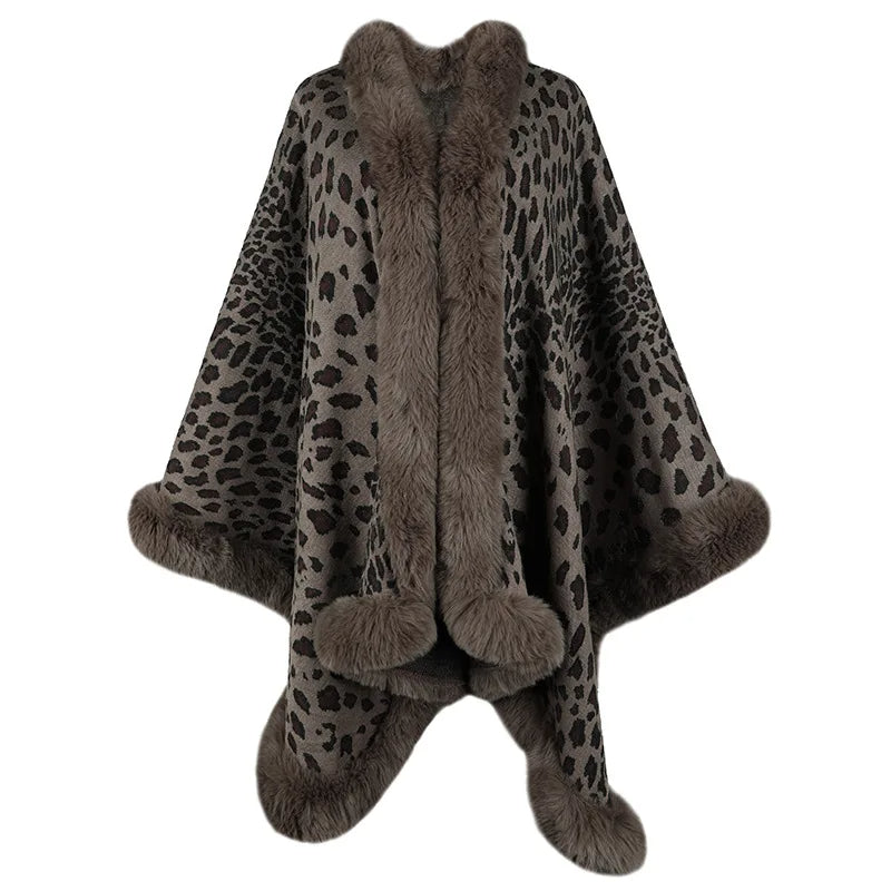 Damen Schal Mit Leopardenmuster Und Kunstpelzbesatz