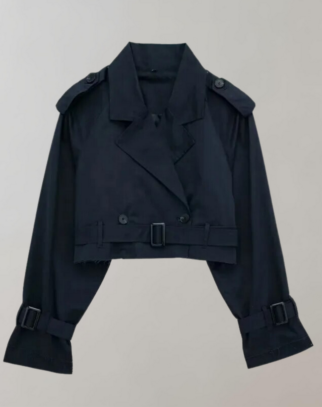 Women's Short Trench Coat with Belt and Long Sleeves 