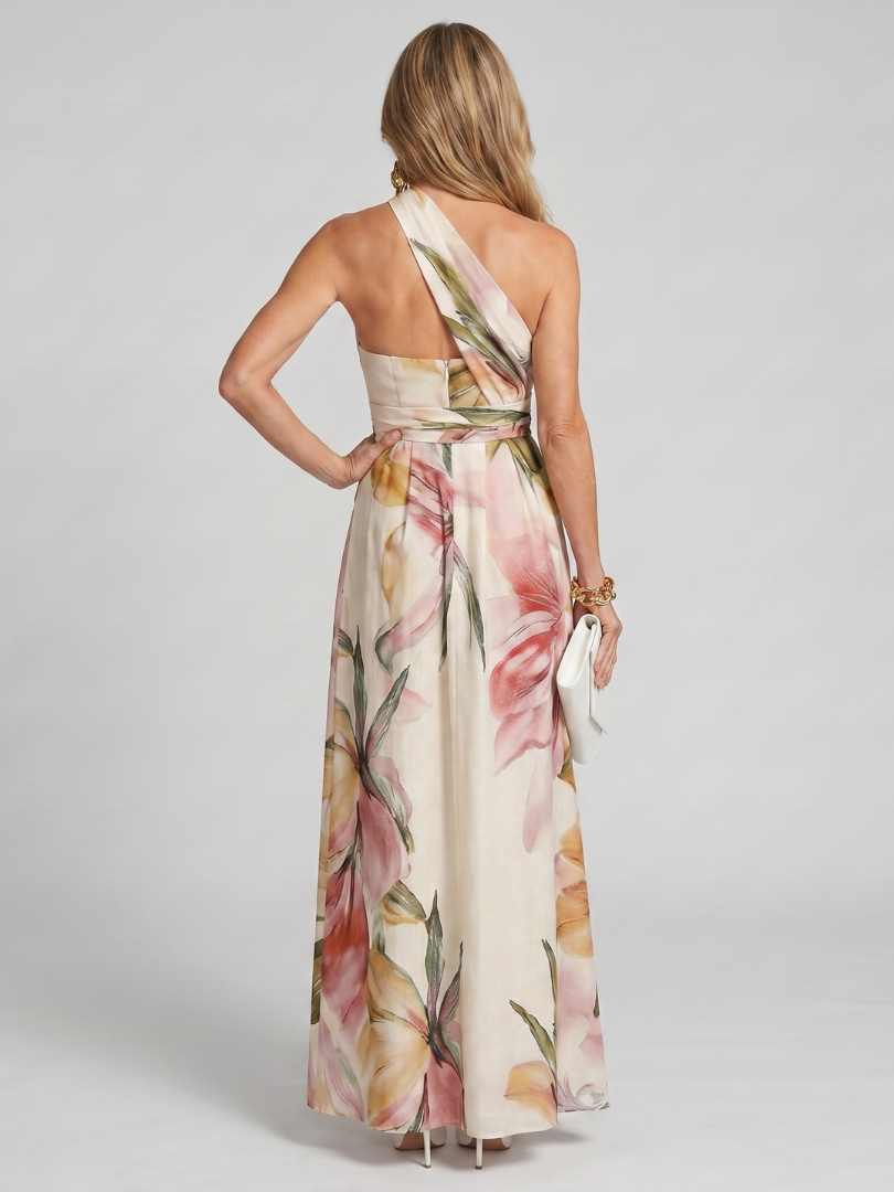 Damenkleid mit Neckholder und fließendem Maxirock