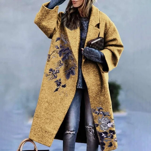 Women's Long Coat with Floral Pattern