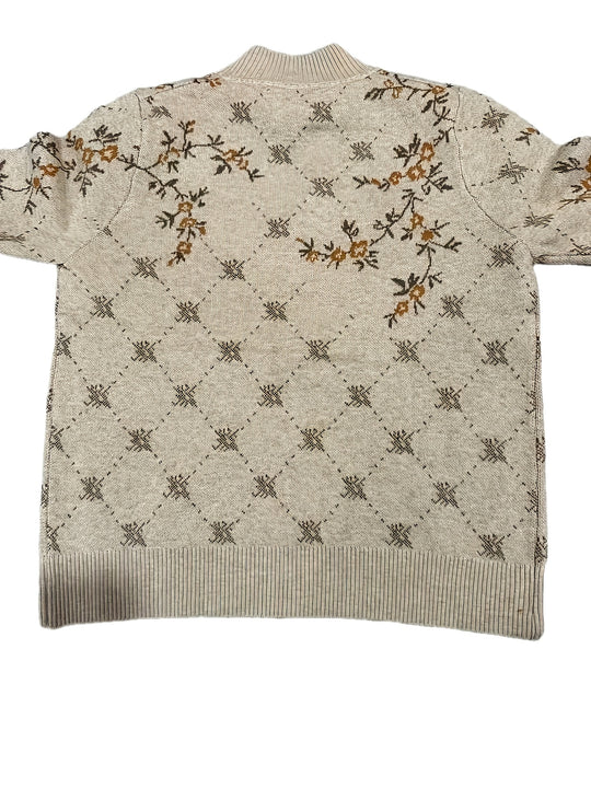 Jacquard cardigan with zipper and stand-up collar for women