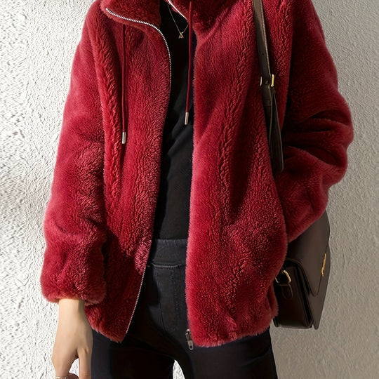 Teddy coat with zipper and drawstring for women