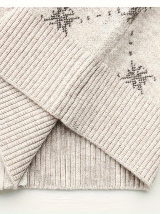 Jacquard cardigan with zipper and stand-up collar for women