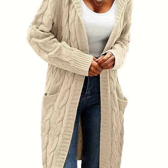 Open-knit cardigan with pockets in a solid color for women