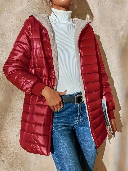 Women's midi quilted coat with fleece lining