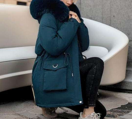 Women's Winter Jacket with Detachable Faux Fur and Hood
