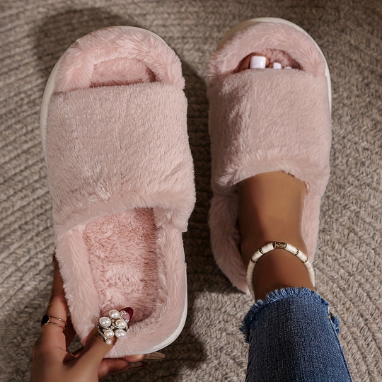 Plush slippers in a single-band design for women