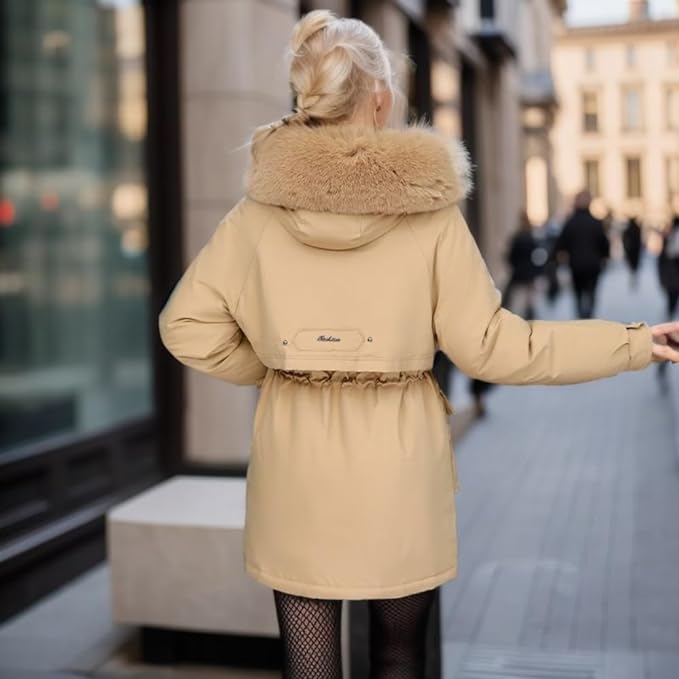 Women's Winter Jacket with Detachable Faux Fur and Hood