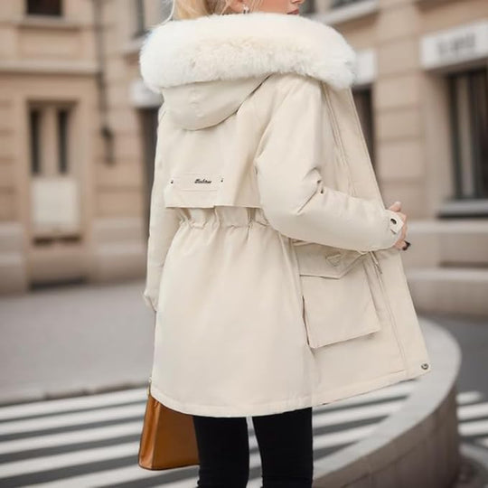 Women's Winter Jacket with Detachable Faux Fur and Hood
