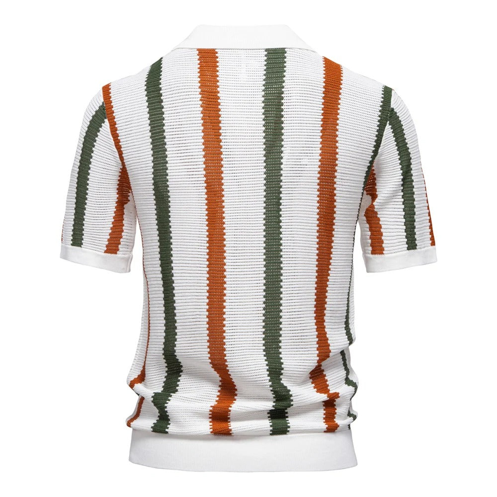 Gestreiftes Strick-Poloshirt für Herren im Retro-Stil