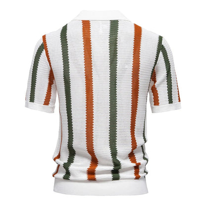 Gestreiftes Strick-Poloshirt für Herren im Retro-Stil