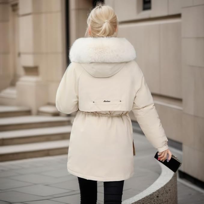 Women's Winter Jacket with Detachable Faux Fur and Hood