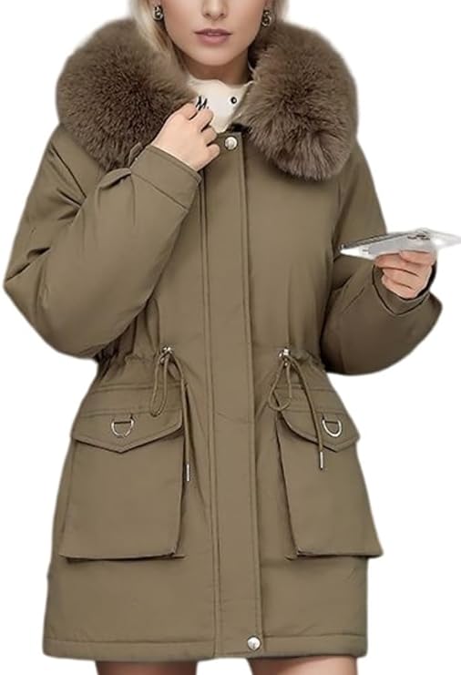 Women's Winter Jacket with Detachable Faux Fur and Hood